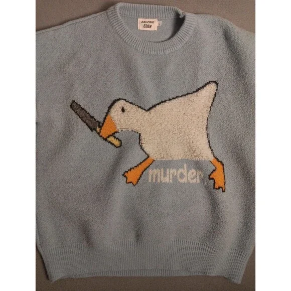 Aelfric Eden Men's Medium Blue Murder Goose Knit Pullover Sweater